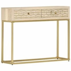 VidaXL Table console Doré 90 x 30 x 75 cm Bois de manguier massif