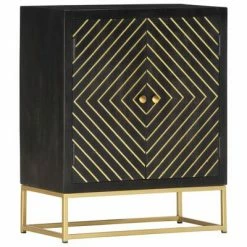 VidaXL Buffet Noir et doré 60 x 30 x 75 cm Bois de manguier massif