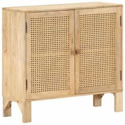 VidaXL Buffet 80x30x73 cm Bois de manguier massif et canne naturelle