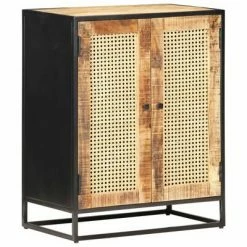 VidaXL Buffet 60x35x75 cm Bois de manguier brut et canne naturelle