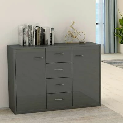 VidaXL Buffet Gris brillant 88x30x65 cm Aggloméré 2 VidaXL Buffet Gris brillant 88x30x65 cm Aggloméré – Image 2