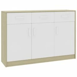 VidaXL Buffet Blanc et chêne sonoma 110x30x75 cm Aggloméré