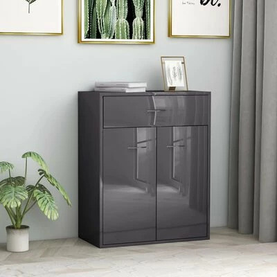 VidaXL Buffet Gris brillant 60x30x75 cm Aggloméré 2 VidaXL Buffet Gris brillant 60x30x75 cm Aggloméré – Image 2