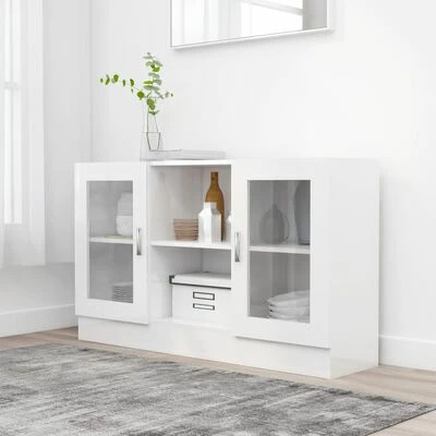 VidaXL Armoire à vitrine Blanc brillant 120x30,5x70 cm Aggloméré 2 VidaXL Armoire à vitrine Blanc brillant 120x30,5x70 cm Aggloméré – Image 2