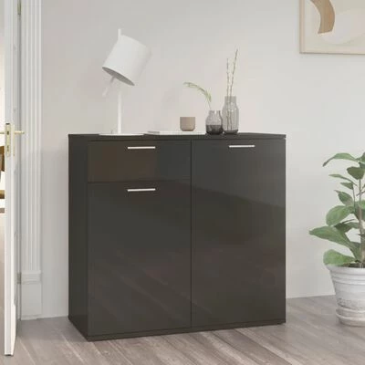 VidaXL Buffet Noir brillant 80x36x75 cm Aggloméré 2 VidaXL Buffet Noir brillant 80x36x75 cm Aggloméré – Image 2