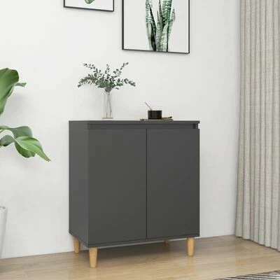 VidaXL Buffet avec pieds en bois massif Gris 60x35x70 cm Aggloméré 2 VidaXL Buffet avec pieds en bois massif Gris 60x35x70 cm Aggloméré – Image 2