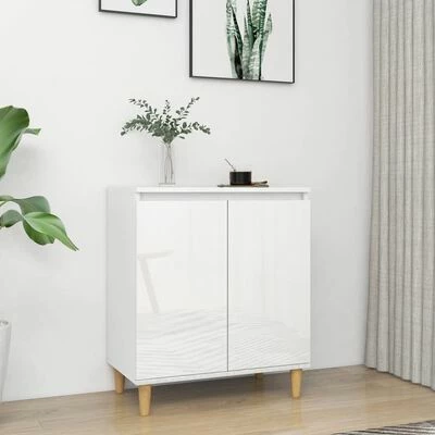 VidaXL Buffet avec pieds en bois Blanc brillant 60x35x70 cm Aggloméré 2 VidaXL Buffet avec pieds en bois Blanc brillant 60x35x70 cm Aggloméré – Image 2
