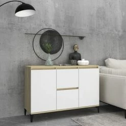 VidaXL Buffet Blanc et chêne sonoma 104x35x70 cm Aggloméré -Buffets & bahuts Soldes image 1 806117