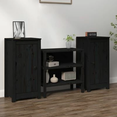 VidaXL Buffets 2 pcs Noir 40x35x80 cm Bois massif de pin 2 VidaXL Buffets 2 pcs Noir 40x35x80 cm Bois massif de pin – Image 2