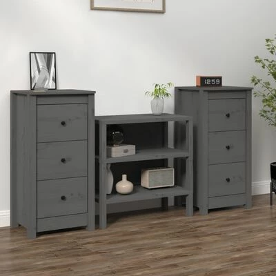 VidaXL Buffets 2 pcs Gris 40x35x80 cm Bois massif de pin 2 VidaXL Buffets 2 pcs Gris 40x35x80 cm Bois massif de pin – Image 2