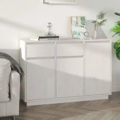 VidaXL Buffet Blanc 110x34x75 cm Bois massif de pin 7 VidaXL Buffet Blanc 110x34x75 cm Bois massif de pin -Buffets & bahuts Soldes image 1 814330