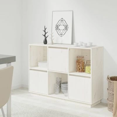 VidaXL Buffet Blanc 110,5x35x80 cm Bois massif de pin 2 VidaXL Buffet Blanc 110,5x35x80 cm Bois massif de pin – Image 2