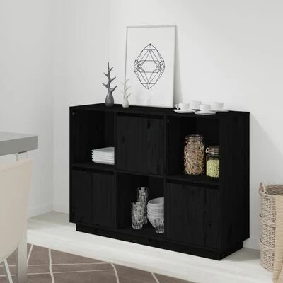 VidaXL Buffet Noir 110,5x35x80 cm Bois massif de pin 2 VidaXL Buffet Noir 110,5x35x80 cm Bois massif de pin – Image 2