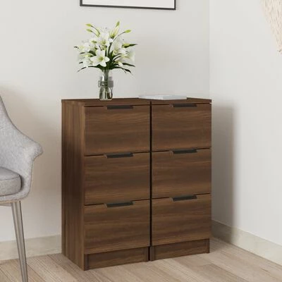VidaXL Buffets 2 pcs Chêne marron 30x30x70 cm Bois d'ingénierie 2 VidaXL Buffets 2 pcs Chêne marron 30x30x70 cm Bois d'ingénierie – Image 2