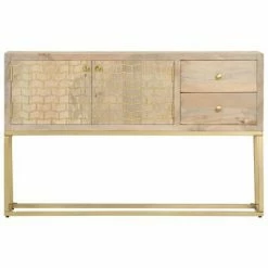 VidaXL Buffet Doré 120 x 30 x 75 cm Bois de manguier massif -Buffets & bahuts Soldes image 2 286500