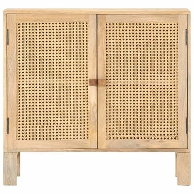 VidaXL Buffet 80x30x73 cm Bois de manguier massif et canne naturelle 2 VidaXL Buffet 80x30x73 cm Bois de manguier massif et canne naturelle – Image 2