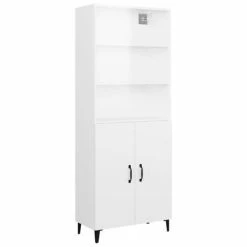 VidaXL Buffet haut Blanc brillant Bois d'ingénierie