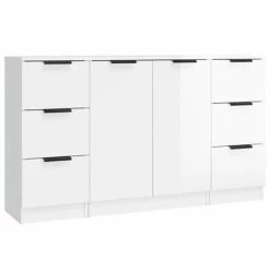 VidaXL Buffets 3 pcs Blanc brillant Bois d'ingénierie