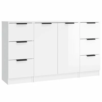 VidaXL Buffets 3 pcs Blanc brillant Bois d'ingénierie 1 VidaXL Buffets 3 pcs Blanc brillant Bois d'ingénierie