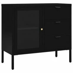 VidaXL Buffet Noir 75x35x70 cm Acier et verre trempé