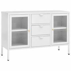 VidaXL Buffet Blanc 105x35x70 cm Acier et verre trempé