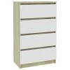 VidaXL Buffet Blanc et chêne sonoma 60x35x98,5 cm Bois d'ingénierie