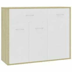 VidaXL Buffet Blanc et chêne sonoma 88x30x70 cm Aggloméré