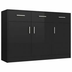 VidaXL Buffet Noir brillant 110x30x75 cm Aggloméré