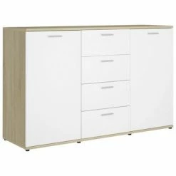 VidaXL Buffet Blanc et chêne sonoma 120x35,5x75 cm Aggloméré