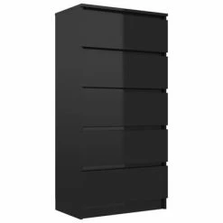VidaXL Buffet à tiroirs Noir brillant 60x35x121 cm Aggloméré