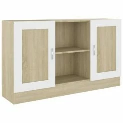 VidaXL Buffet Blanc et chêne sonoma 120x30,5x70 cm Aggloméré