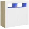 VidaXL Buffet avec lumières LED Blanc et chêne sonoma 80x35x75 cm