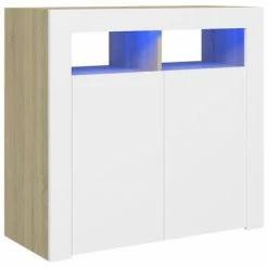 VidaXL Buffet avec lumières LED Blanc et chêne sonoma 80x35x75 cm