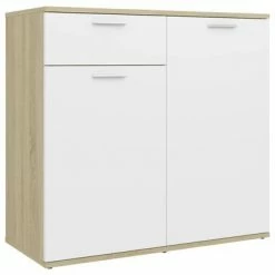 VidaXL Buffet Blanc et chêne sonoma 80x36x75 cm Aggloméré