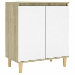 VidaXL Buffet pieds en bois Blanc et chêne sonoma 60x35x70cm Aggloméré