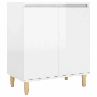 VidaXL Buffet avec pieds en bois Blanc brillant 60x35x70 cm Aggloméré 1 VidaXL Buffet avec pieds en bois Blanc brillant 60x35x70 cm Aggloméré