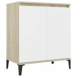 VidaXL Buffet Blanc et chêne sonoma 60x35x70 cm Aggloméré