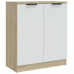 VidaXL Buffet Blanc et chêne sonoma 60x30x70 cm Bois d'ingénierie