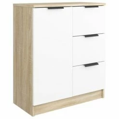 VidaXL Buffet Blanc et chêne sonoma 60x30x70 cm Bois d'ingénierie