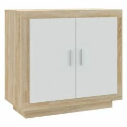 VidaXL Buffet Blanc et chêne sonoma 80x40x75 cm Bois d'ingénierie