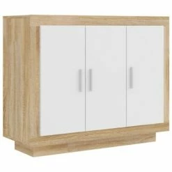 VidaXL Buffet Blanc et chêne sonoma 92x35x75 cm Bois d'ingénierie