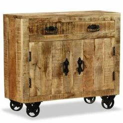 VidaXL Buffet avec 2 tiroirs et 1 armoire Bois de manguier brut -Buffets & bahuts Soldes image 3 243988