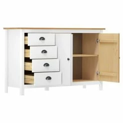 VidaXL Buffet Hill Range Blanc 130x40x80 cm Bois de pin solide -Buffets & bahuts Soldes image 3 288934