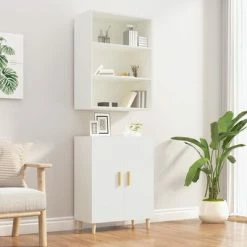 VidaXL Buffet haut Blanc Bois d'ingénierie -Buffets & bahuts Soldes image 3 3115100