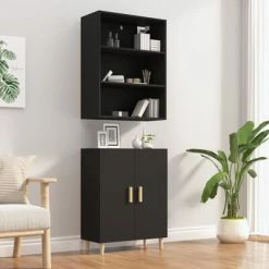 VidaXL Buffet haut Noir Bois d'ingénierie -Buffets & bahuts Soldes image 3 3115101