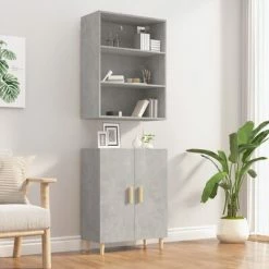 VidaXL Buffet haut Gris béton Bois d'ingénierie -Buffets & bahuts Soldes image 3 3115103