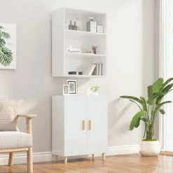 VidaXL Buffet haut Blanc brillant Bois d'ingénierie -Buffets & bahuts Soldes image 3 3115104