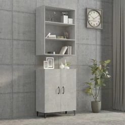 VidaXL Buffet haut Gris béton Bois d'ingénierie -Buffets & bahuts Soldes image 3 3115111