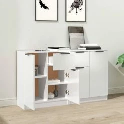 VidaXL Buffets 2 pcs Blanc Brillant 60x30x70 cm Bois d'ingénierie -Buffets & bahuts Soldes image 3 3115816