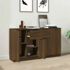 VidaXL Buffets 2 pcs Chêne marron 60x30x70 cm Bois d'ingénierie -Buffets & bahuts Soldes image 3 3115819
